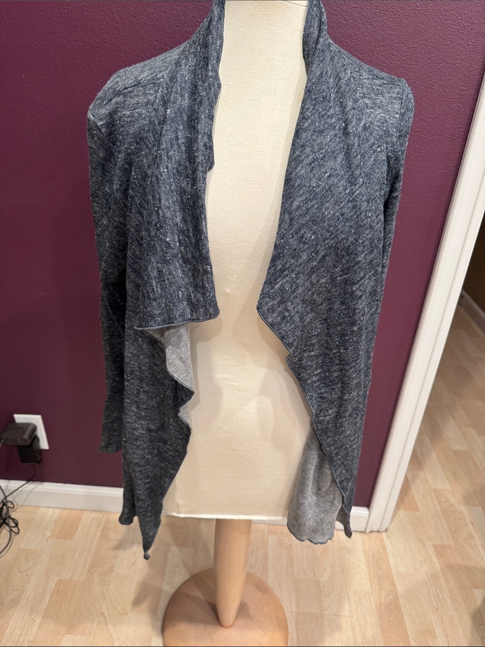 Draped Open-Front Gray Women's Cardigan Sweater - Picture 3 of 7